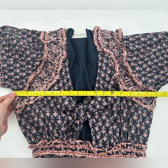 Sea New York Jasper Border Puff Sleeve Jumpsuit Romper in Marine - Picture 9 of 11